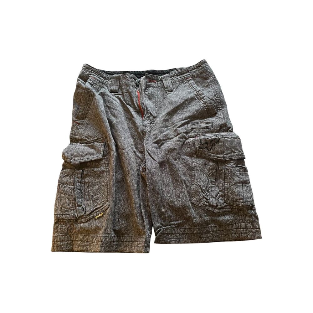 Vintage Y2K Fox Racing Slambozo Cargo Shorts Utility Jorts Gray Grunge 33"